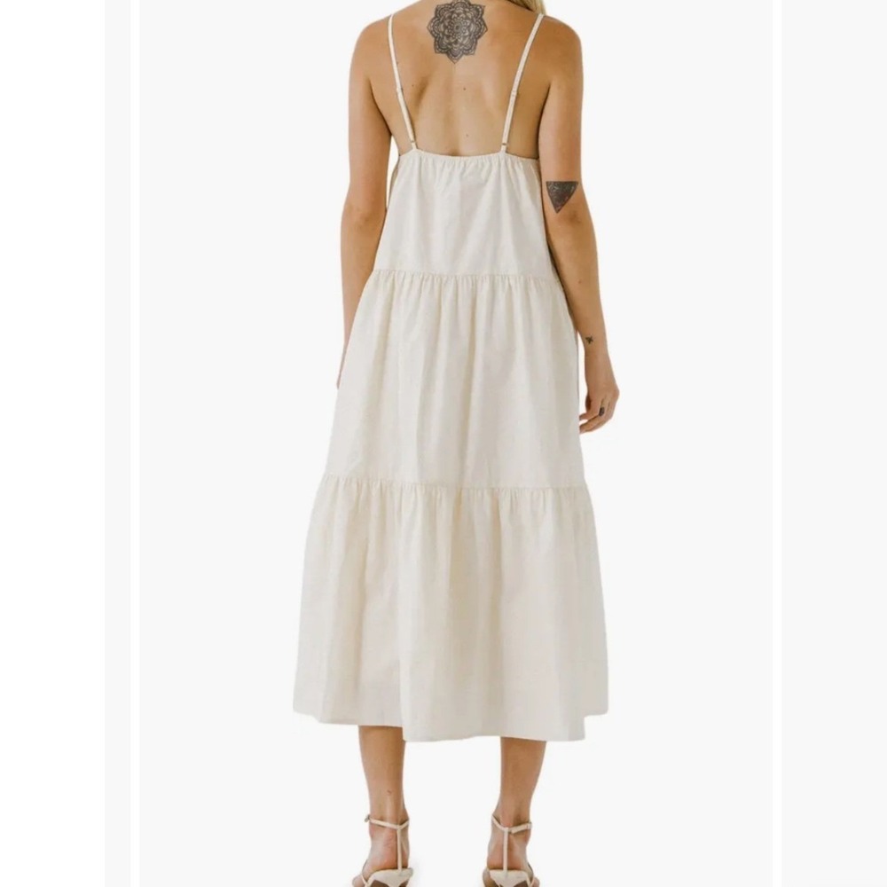 English Factory Womens Babydoll Tiered Maxi Dress Boho Cottage Sz S Cream V-Neck - Picture 2 of 11